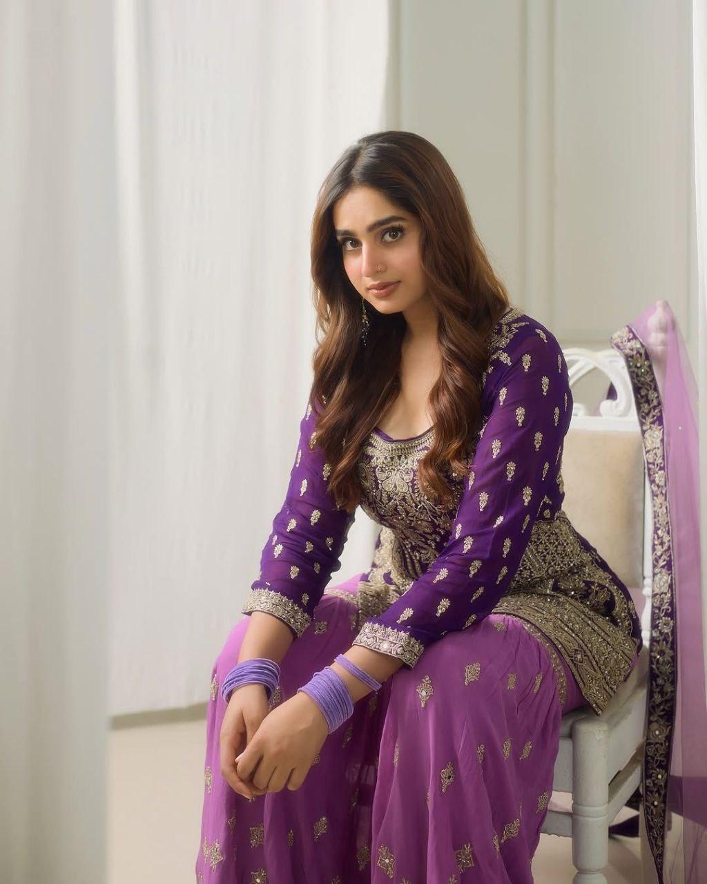 ROYAL PURPLE EMBROIDERY SHARARA SUIT SET IN FAUX GEORGETTE SEQUENCE WORK