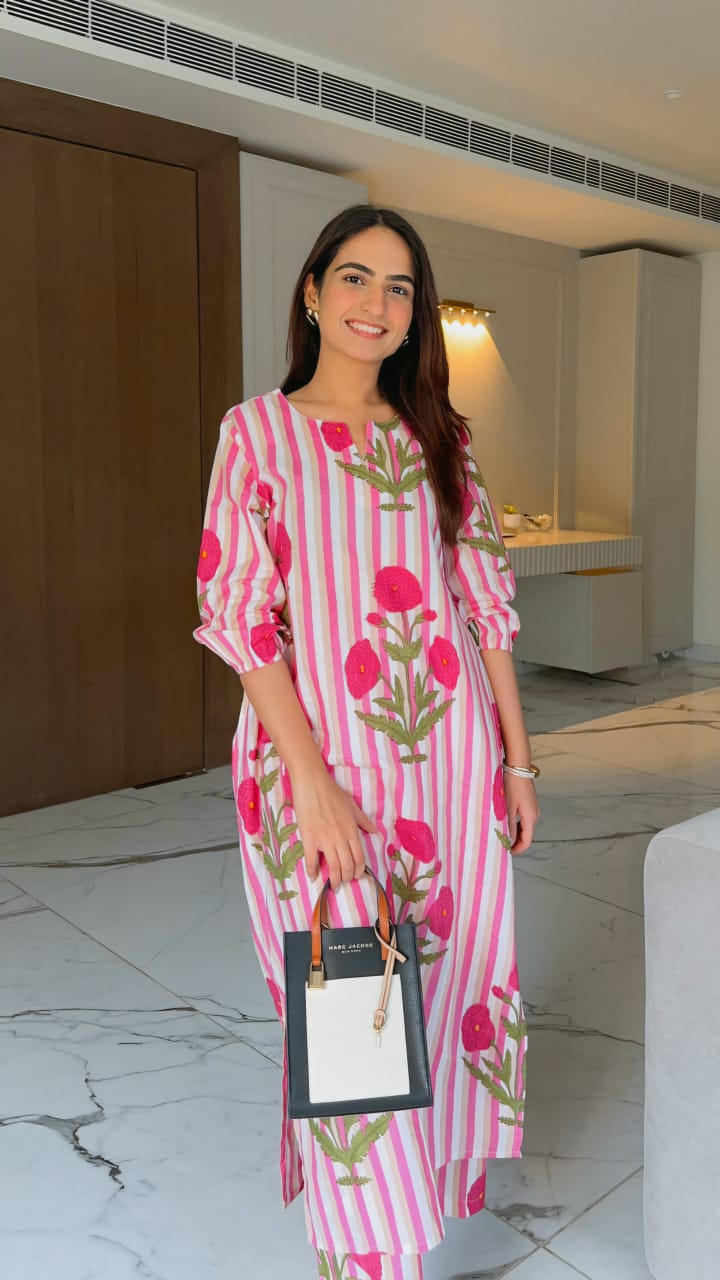 La Rose Hand Block Cotton Printed Co-ord Set
