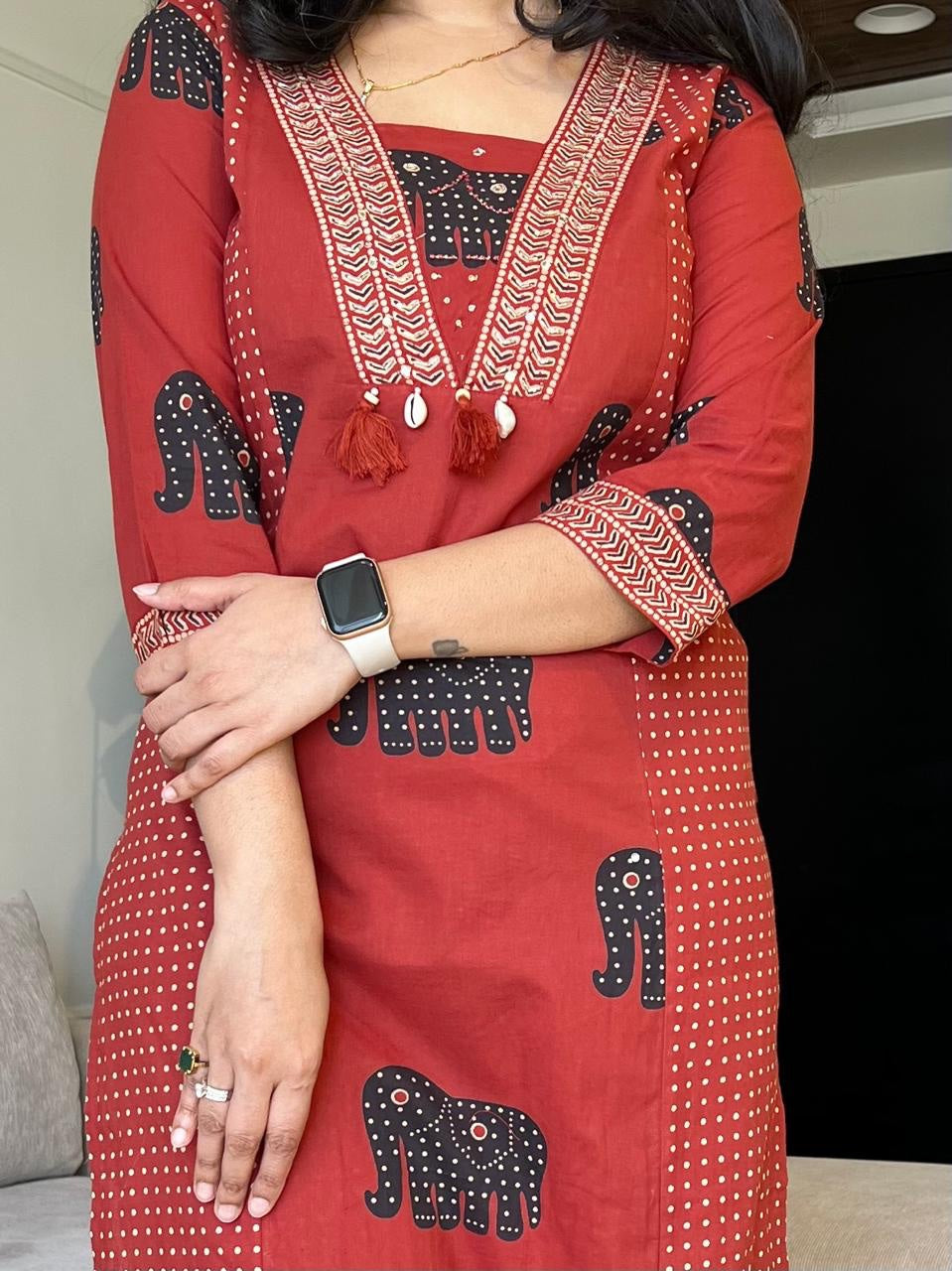 ELEPHANT PRINT SILHOUETTE COTTON KURTI SET