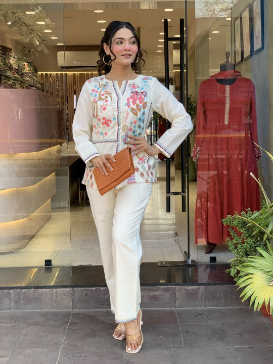ELEGANT PEARL PREMIUM CO-ORD SET WITH EMBROIDERY WORK