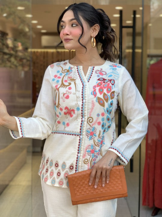 ELEGANT PEARL PREMIUM CO-ORD SET WITH EMBROIDERY WORK
