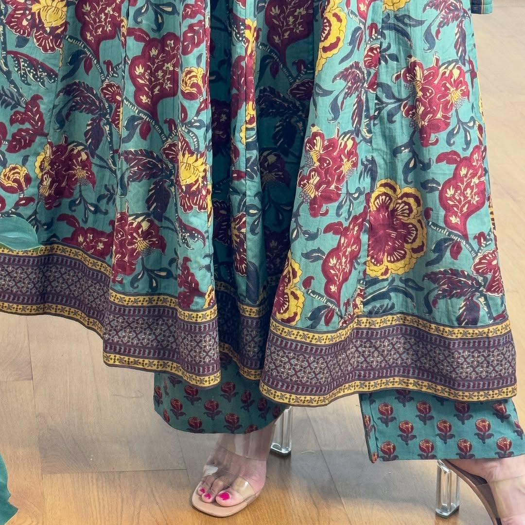 FLORAL PRINTED PURE COTTON ANARKALI SUIT PAIRED WITH PANT AND DUPATTA