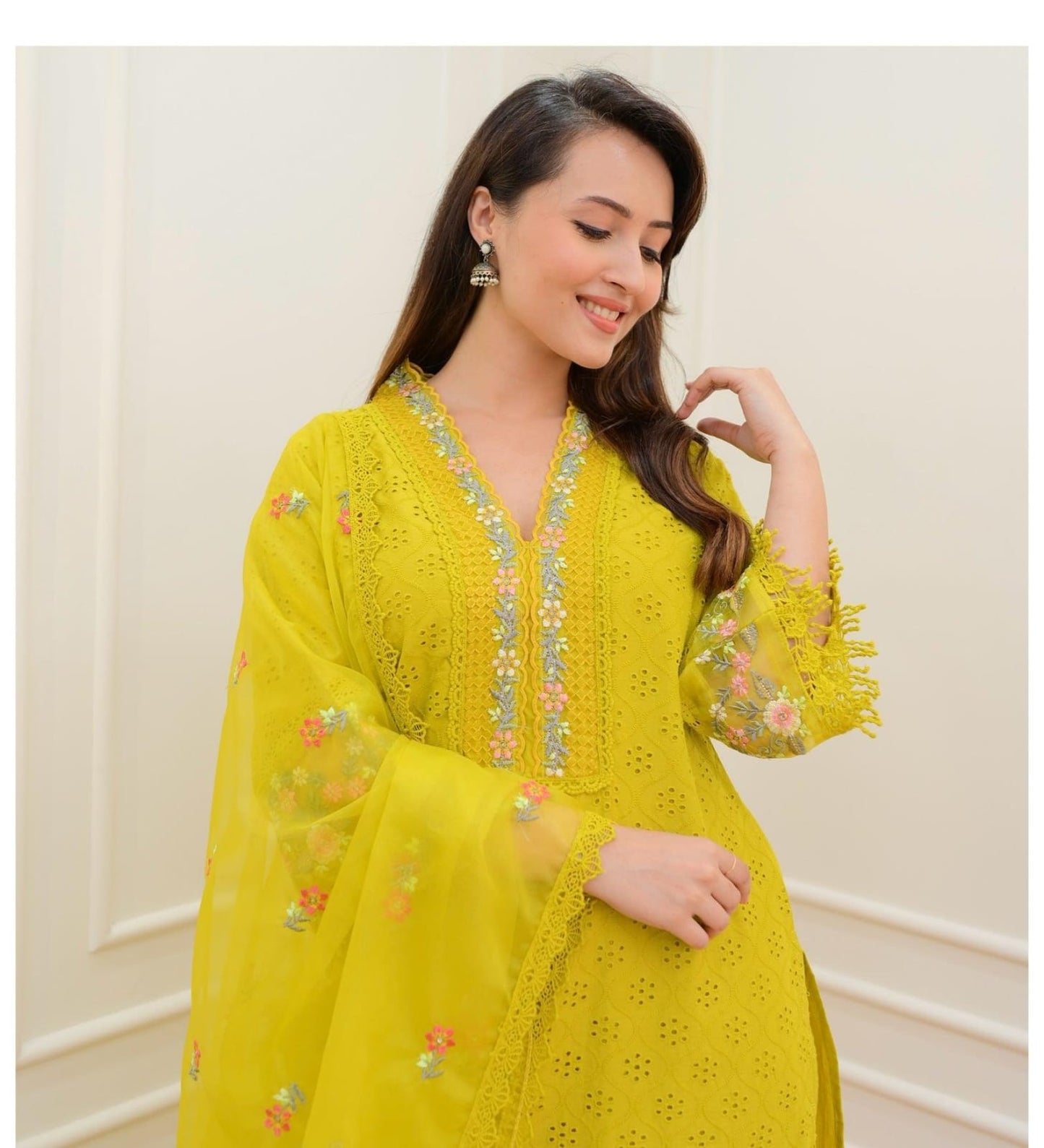 PURE COTTON PAKISTANI SCHIFFI CUTWORK SUIT SET WITH EMBROIDERY WORK