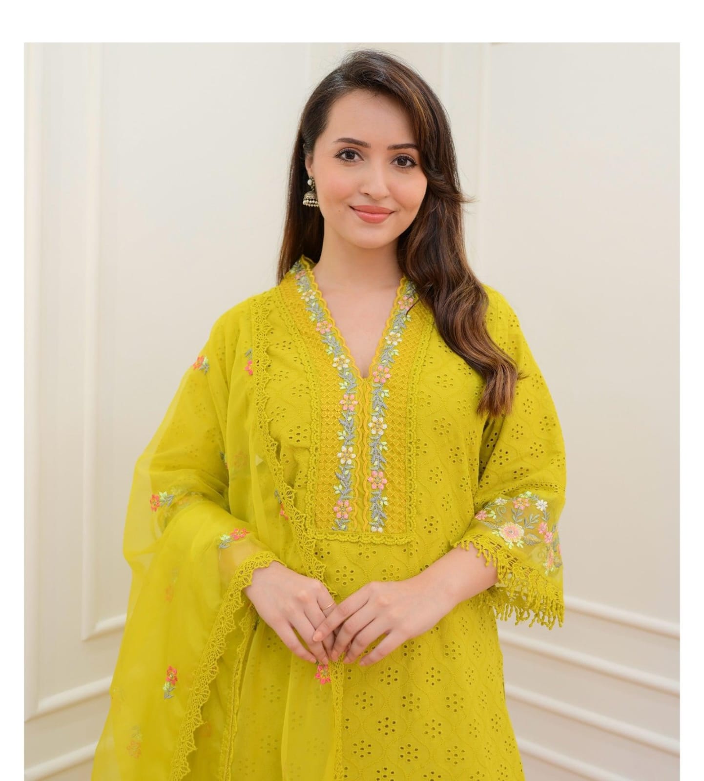 PURE COTTON PAKISTANI SCHIFFI CUTWORK SUIT SET WITH EMBROIDERY WORK