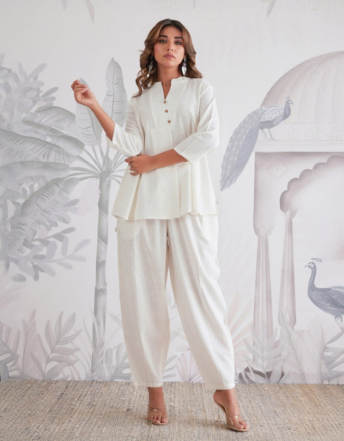 COTTON FLEX SOLID WHITE CO-ORD SET