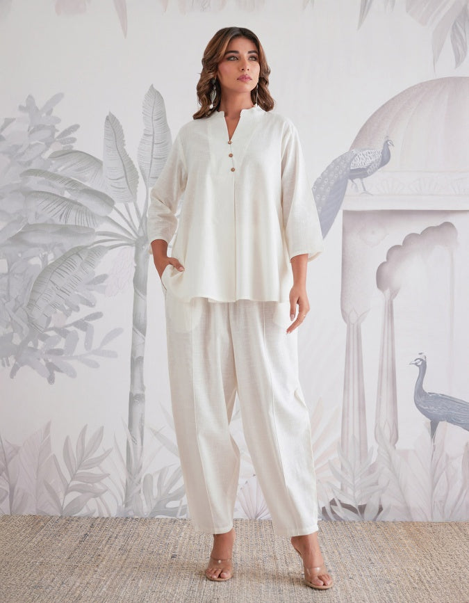 COTTON FLEX SOLID WHITE CO-ORD SET