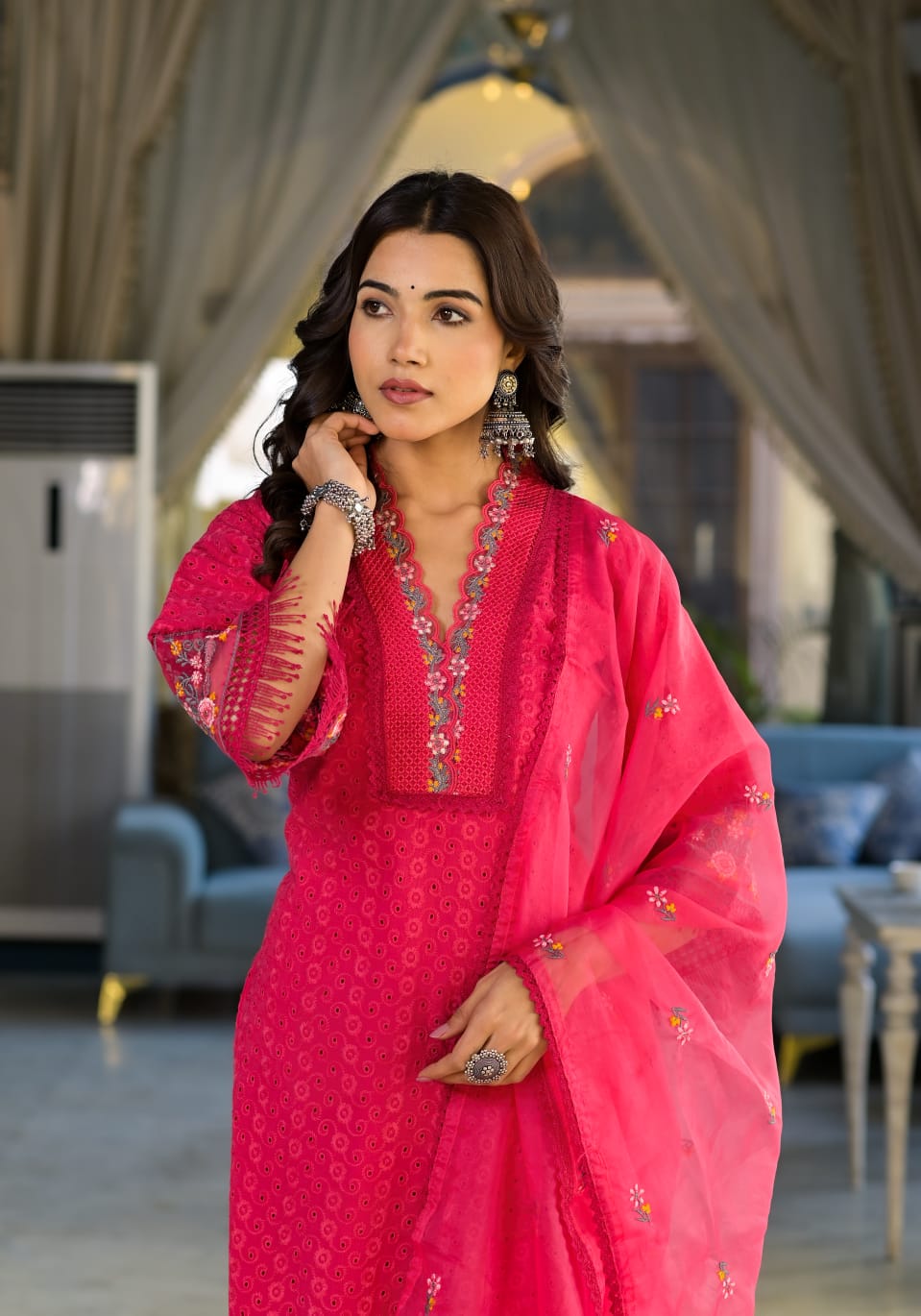 PURE COTTON PAKISTANI SCHIFFI CUTWORK SUIT SET WITH EMBROIDERY WORK