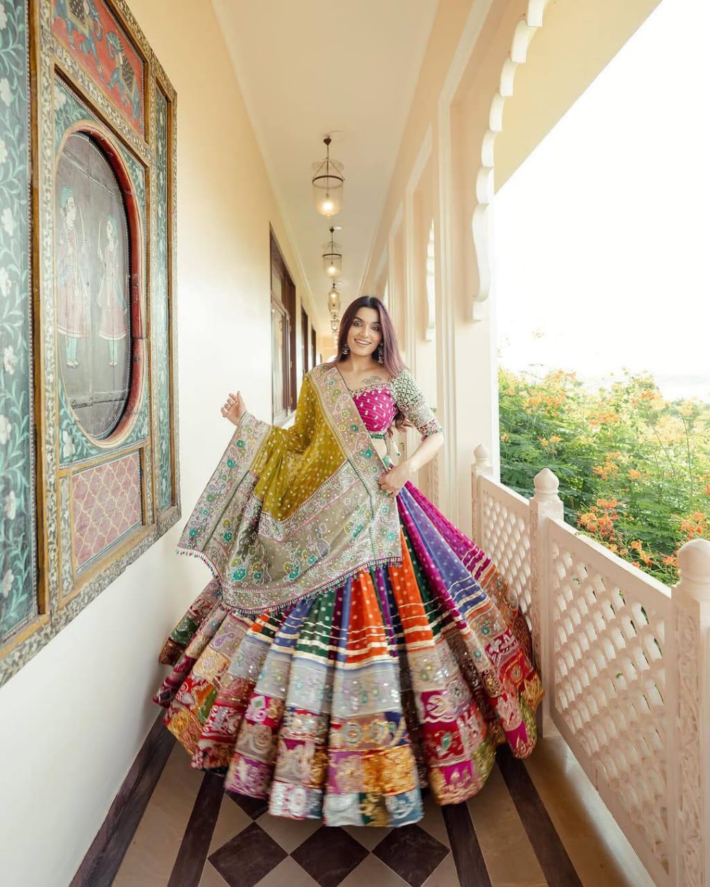 DIGITAL PRINT LEHENGA WITH REAL MIRRO WORK