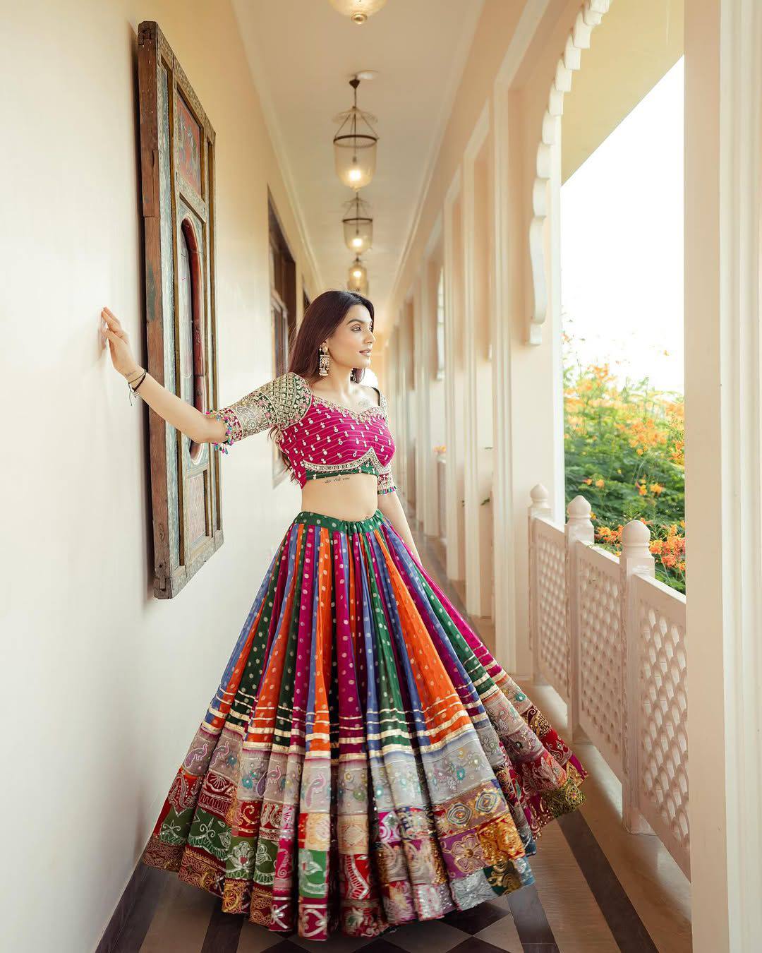 DIGITAL PRINT LEHENGA WITH REAL MIRRO WORK