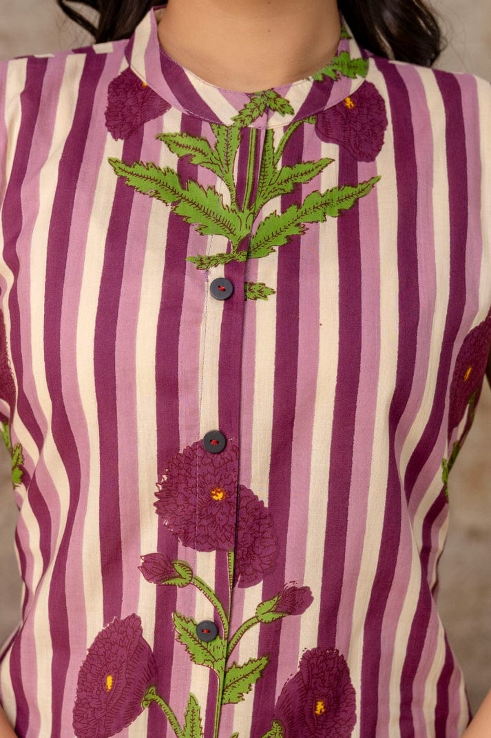 LA ROSE HAND BLOCK COTTON A-LINE SLEEVE LESS KUTA PANT SET