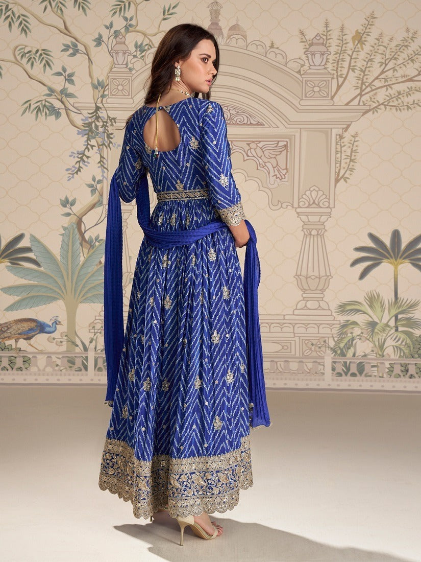 BLUE CHINON SILK SLIT FROCK STYLE ANARKALI GOWN