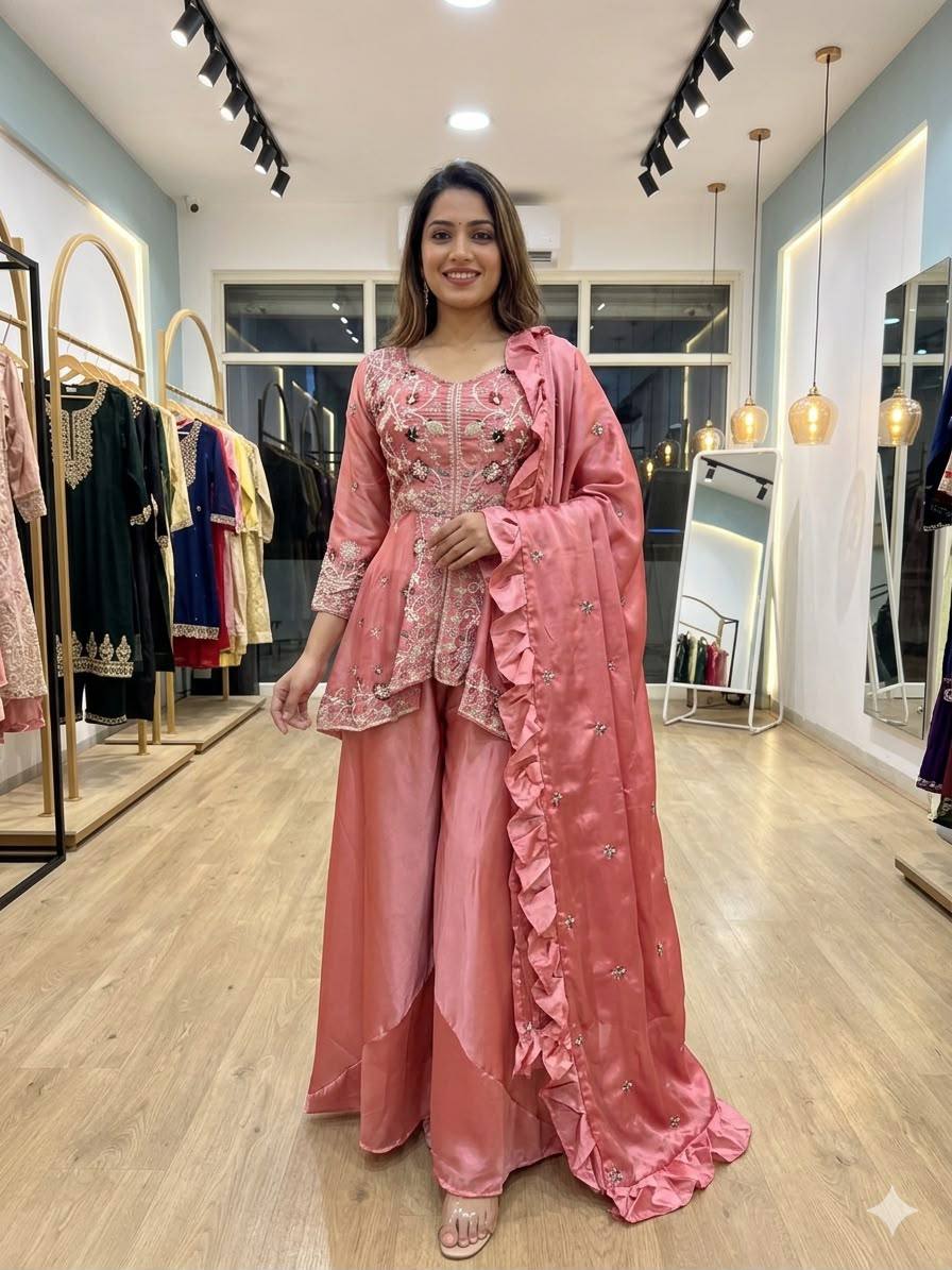 RANGOLI SILK SEQUENCE EMBROIDERY WORK SUIT WITH PANT & DUPATTA