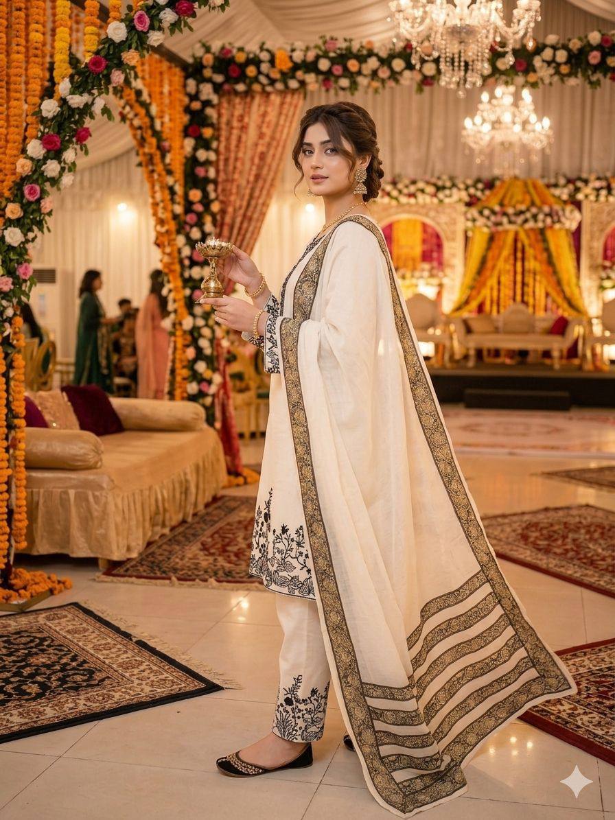 EMBROIDERED RAYON SALWAR SUIT SET WITH REAL MIRROR WORK