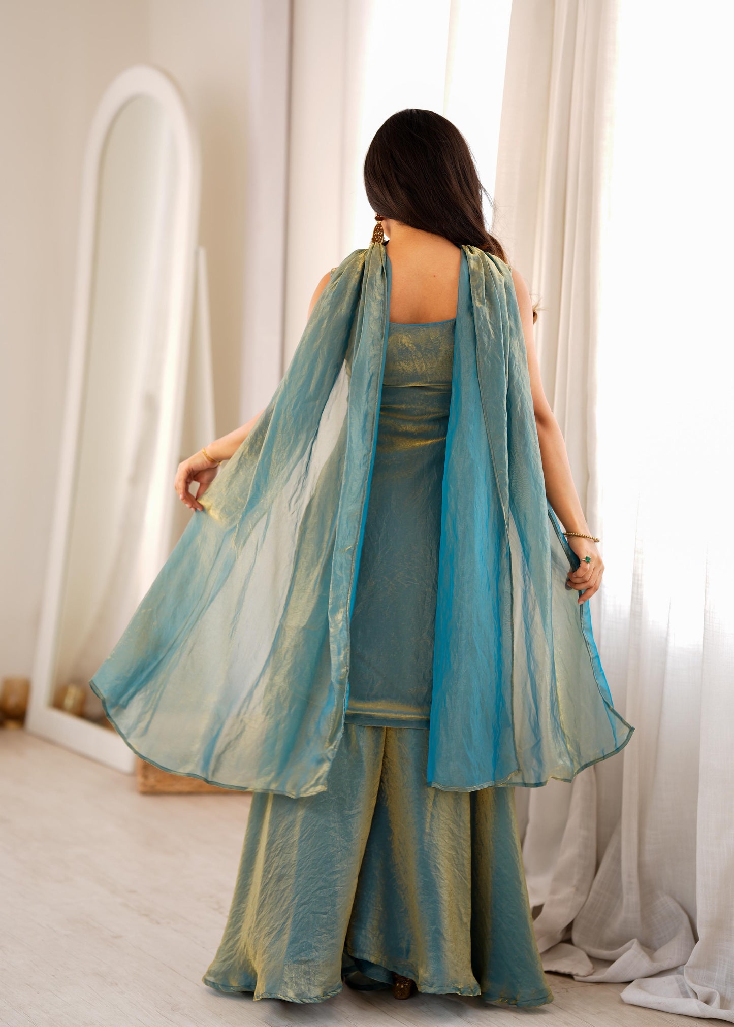 SEA GREEN SILK KURTA SET WITH DUPATTA