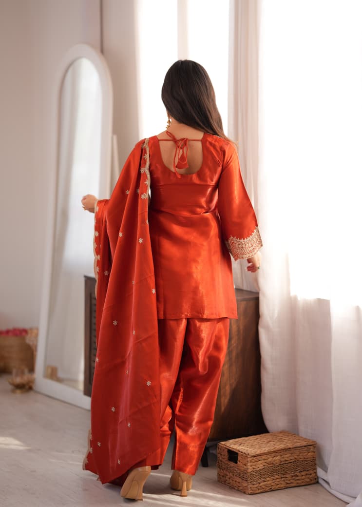 ORANGE FARSHI SALWAR KURTA SET