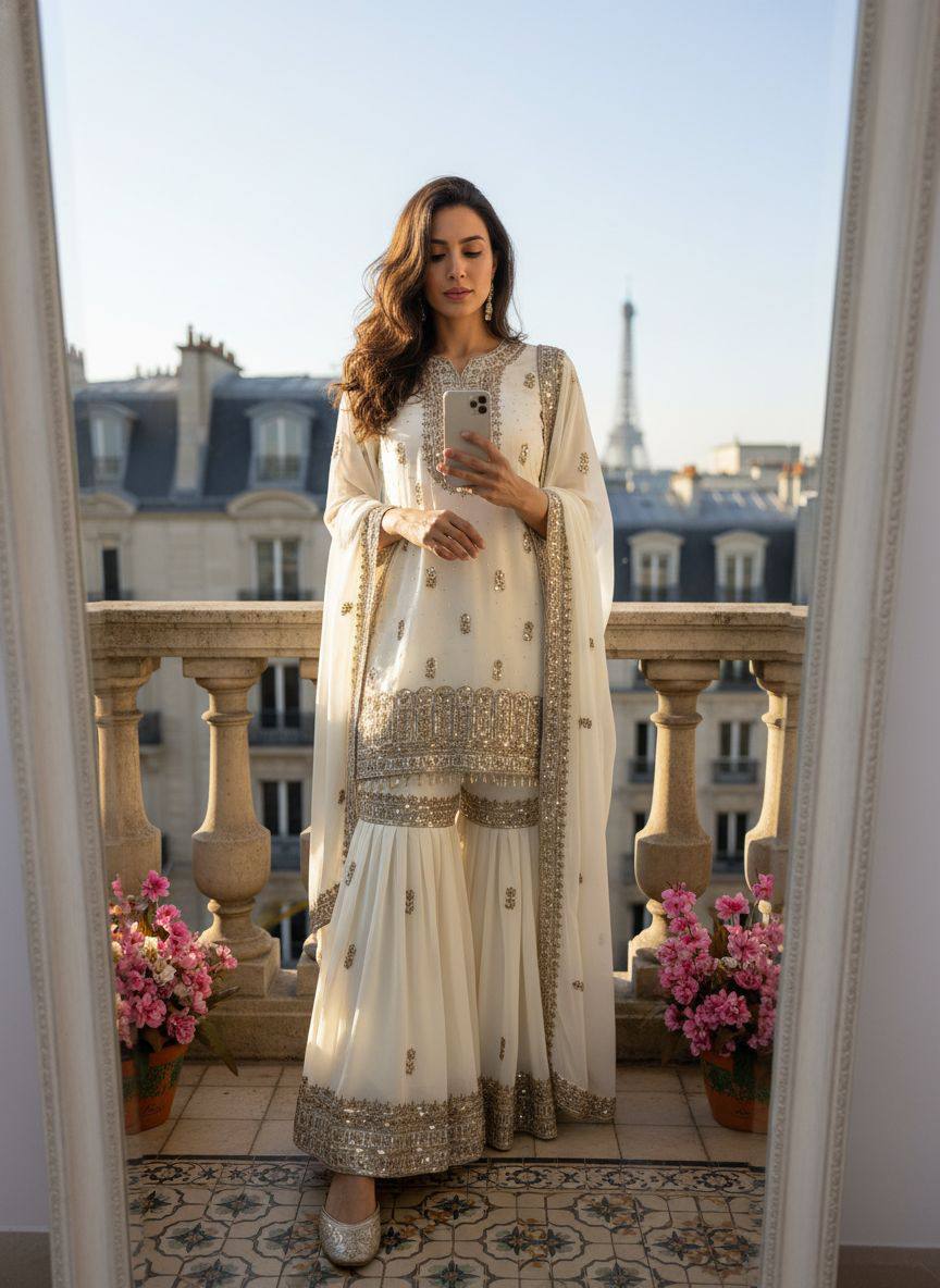 OFF - WHITE SHARARA KURTA SET