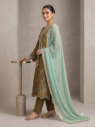 MEHENDI EMBROIDERY KURTI PANT SET