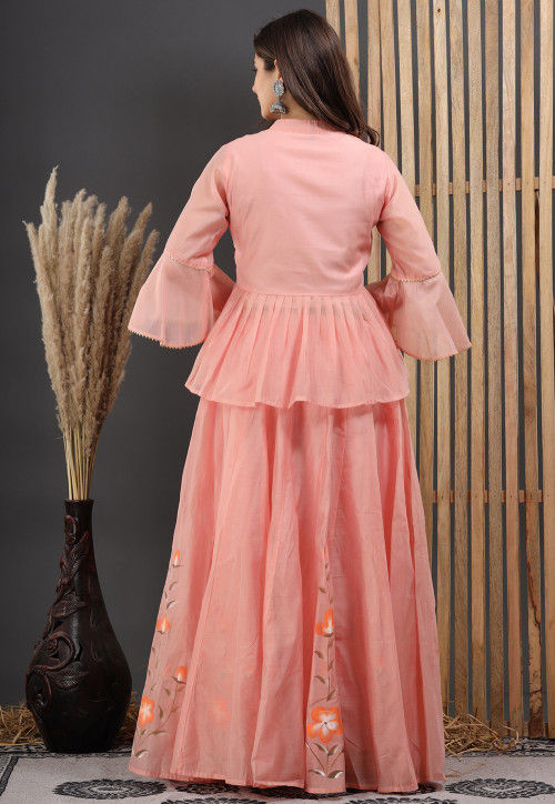 In.CottoM - INDIAN FLARED HAND PAINTED CHANDERI LEHENGA KURTI DUPATTA SET