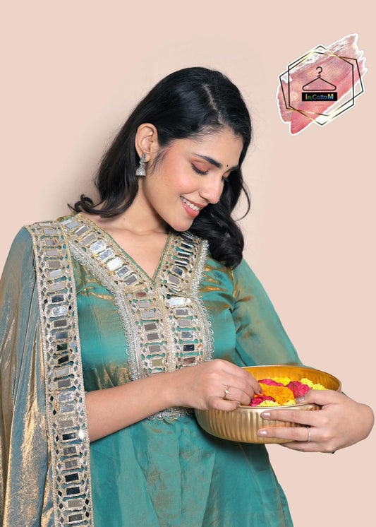 In.CottoM - FENDY SILK MIRROR WORK SHARARA SET