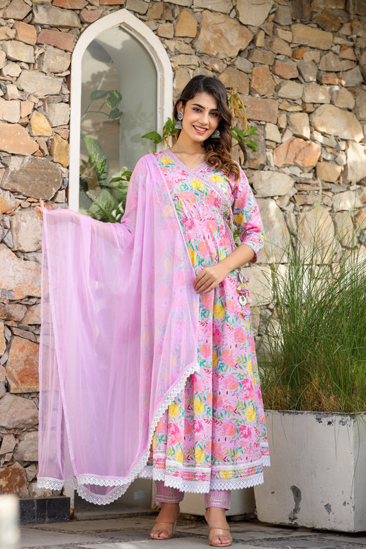 MISHTI SKY BLUE & PINK ANGRAKHA ANARKALI KURTA- SET OF 3