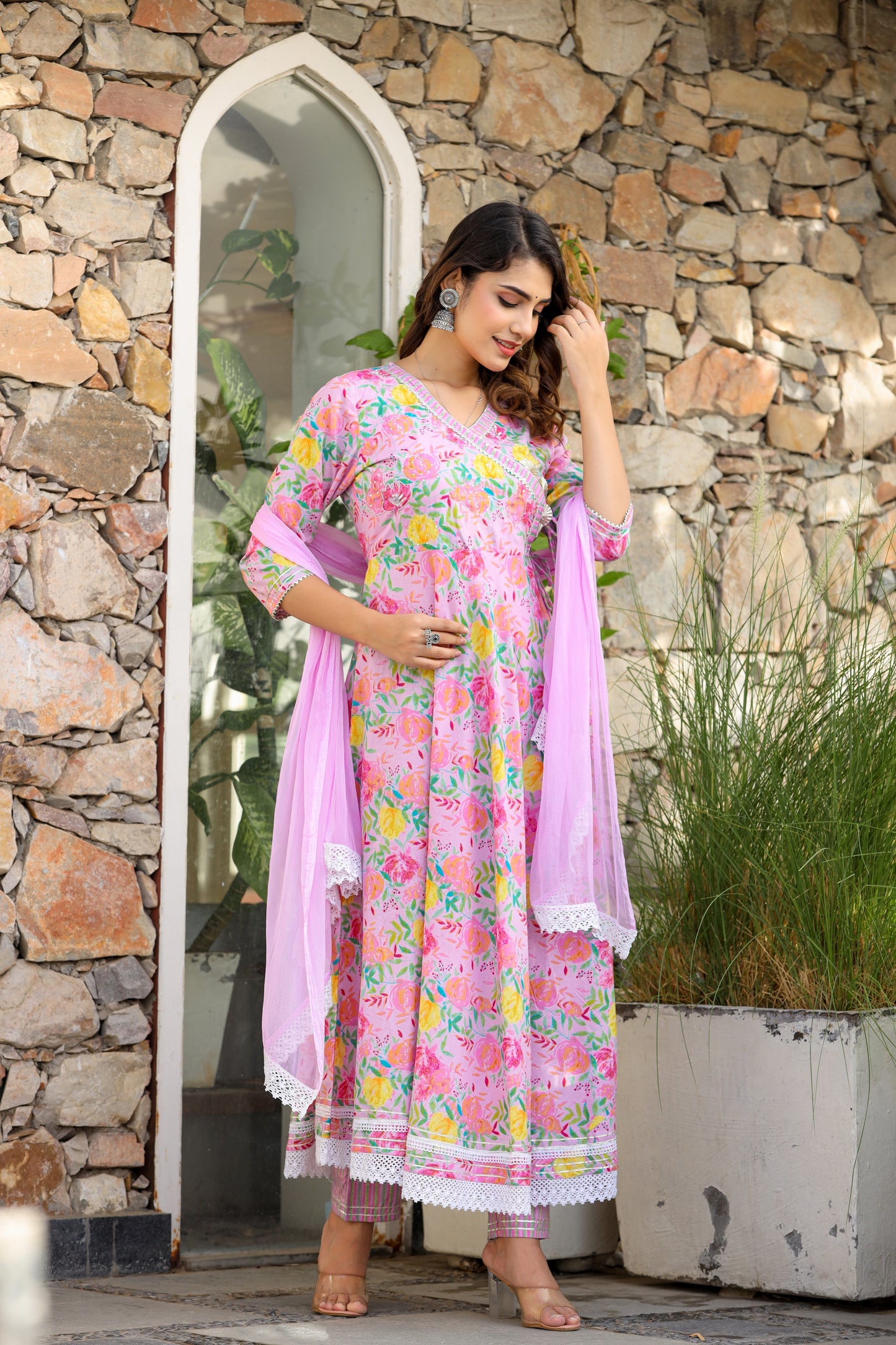 MISHTI SKY BLUE & PINK ANGRAKHA ANARKALI KURTA- SET OF 3