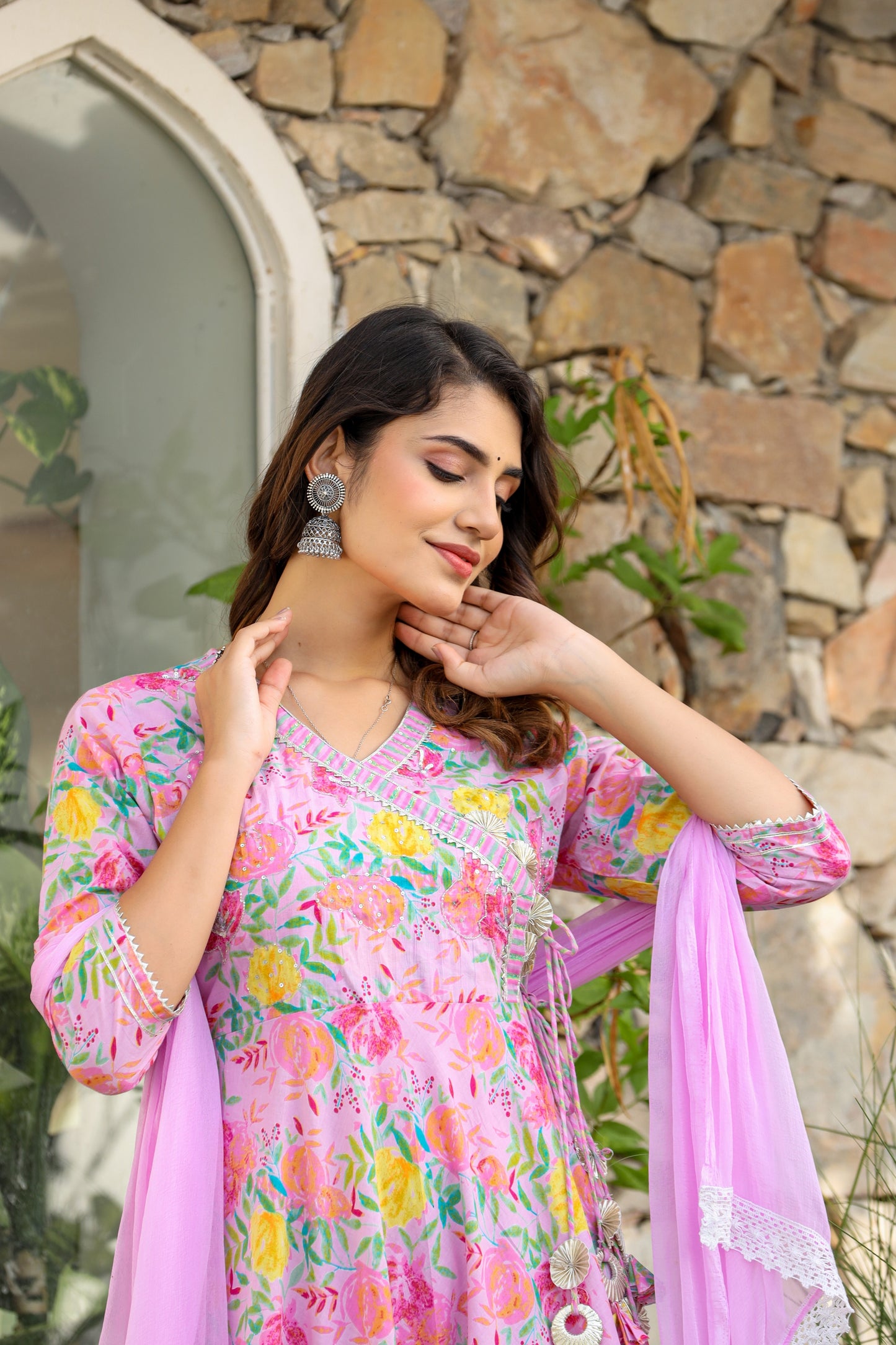 MISHTI SKY BLUE & PINK ANGRAKHA ANARKALI KURTA- SET OF 3