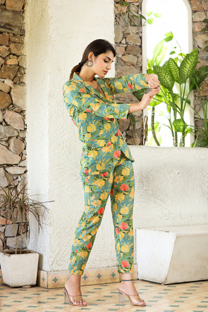 SASSY GREEEN FLORAL THREE PIECE CO-ORD SET- SET OF 3