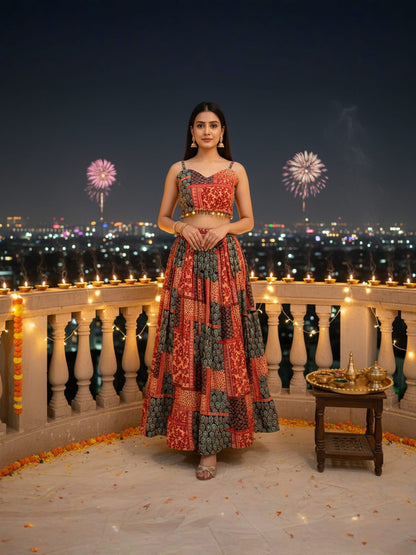 INFLOURA PEACH - HEAVY DESIGNER LAHENGA CHOLI WITH SHRUG SET FOR WEDDING AND FESTIVAL SEASON