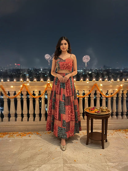 INFLOURA PEACH - HEAVY DESIGNER LAHENGA CHOLI WITH SHRUG SET FOR WEDDING AND FESTIVAL SEASON