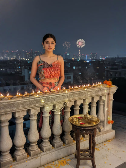 INFLOURA PEACH - HEAVY DESIGNER LAHENGA CHOLI WITH SHRUG SET FOR WEDDING AND FESTIVAL SEASON