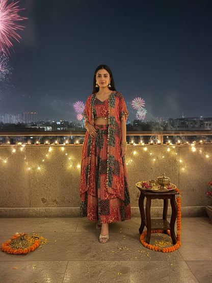 INFLOURA PEACH - HEAVY DESIGNER LAHENGA CHOLI WITH SHRUG SET FOR WEDDING AND FESTIVAL SEASON