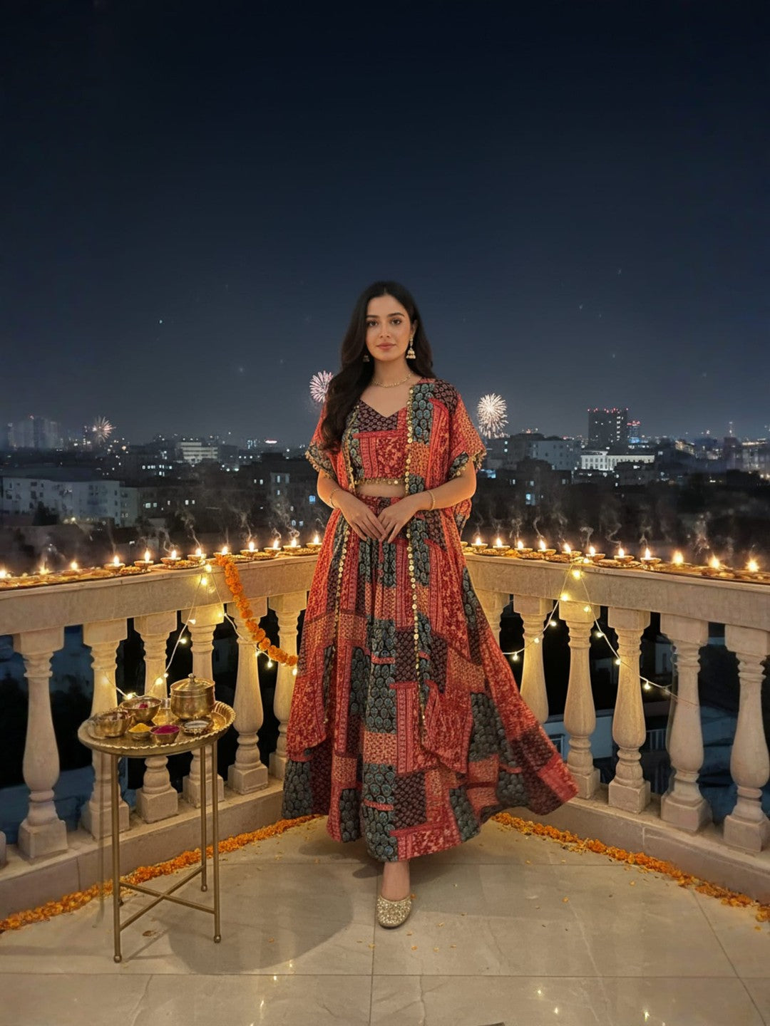 INFLOURA PEACH - HEAVY DESIGNER LAHENGA CHOLI WITH SHRUG SET FOR WEDDING AND FESTIVAL SEASON