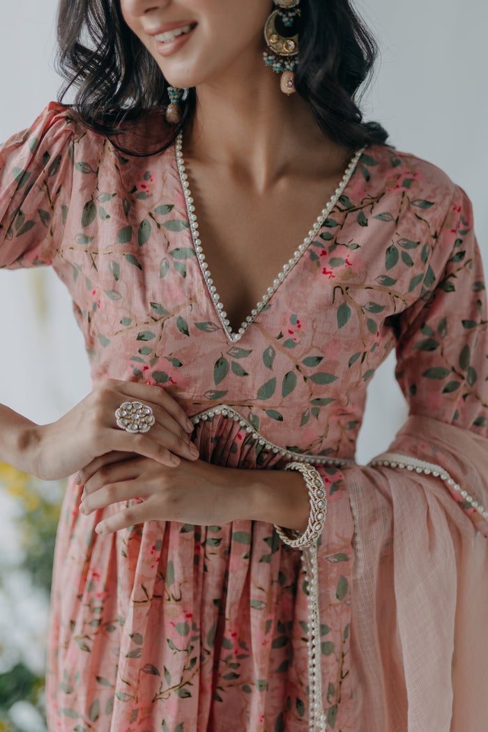 PASTEL PINK PRINTED COTTON KURTA SHARARA - SET OF 3