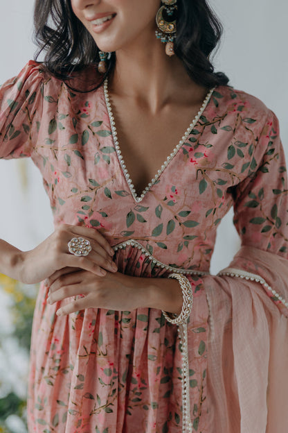 PASTEL PINK PRINTED COTTON KURTA SHARARA - SET OF 3