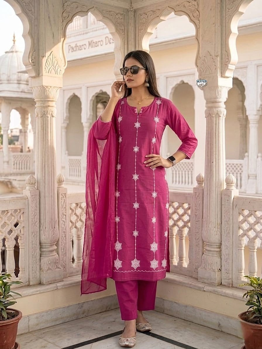 RANI PINK EMBROIDERY WORK KURTA SET