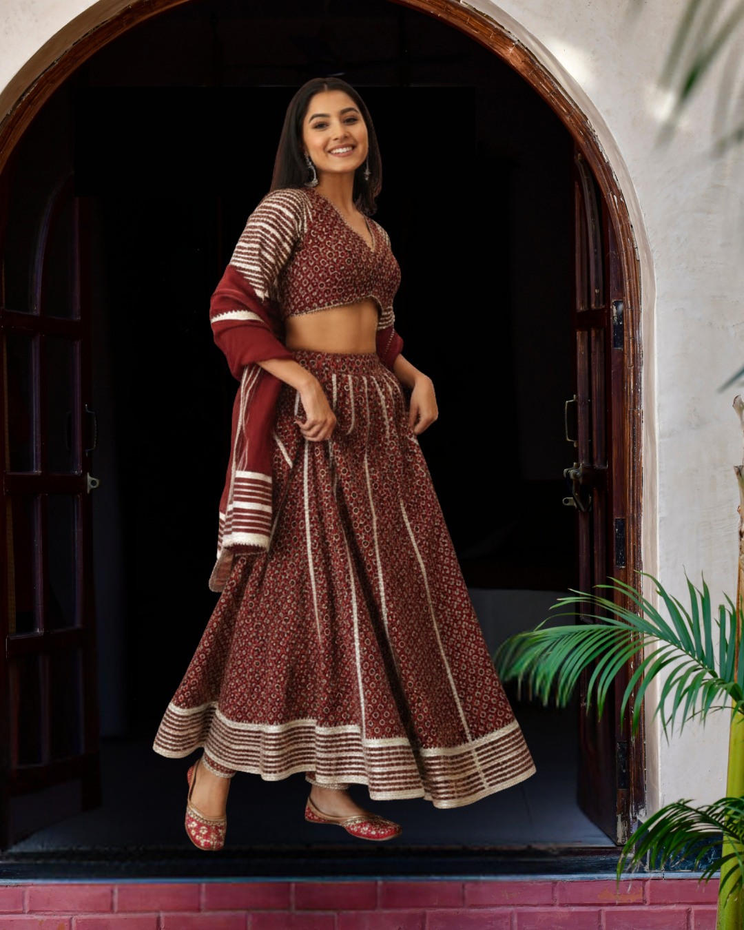 ABAAYA - COTTON WITH GOTA PATTI WORK - LEHENGA SET