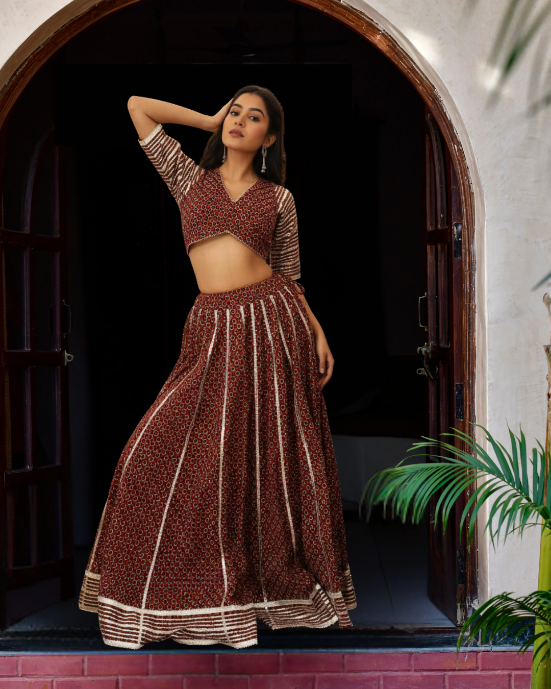 ABAAYA - COTTON WITH GOTA PATTI WORK - LEHENGA SET