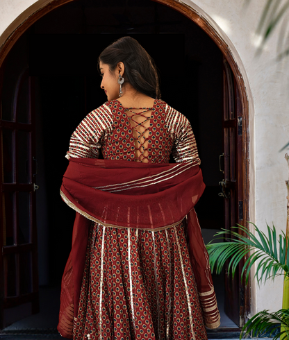ABAAYA - COTTON WITH GOTA PATTI WORK - LEHENGA SET