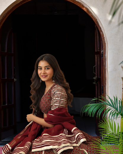 ABAAYA - COTTON WITH GOTA PATTI WORK - LEHENGA SET