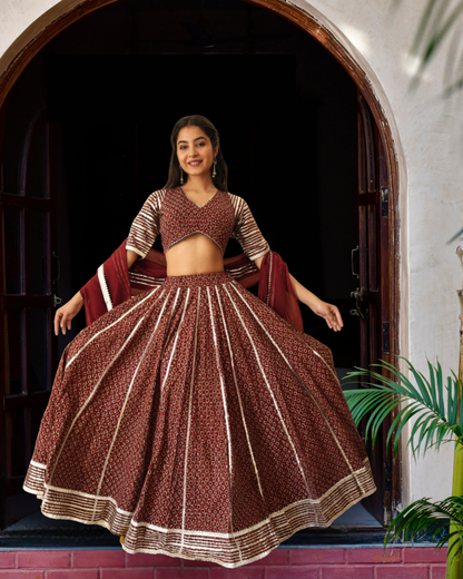 ABAAYA - COTTON WITH GOTA PATTI WORK - LEHENGA SET