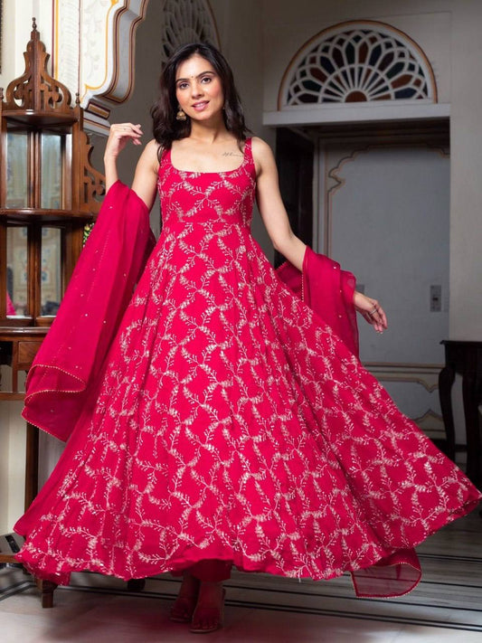 InCottoM - RANI PINK ANARKALI SET WITH DUPATTA