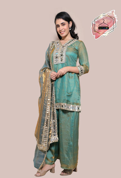 In.CottoM - FENDY SILK MIRROR WORK SHARARA SET
