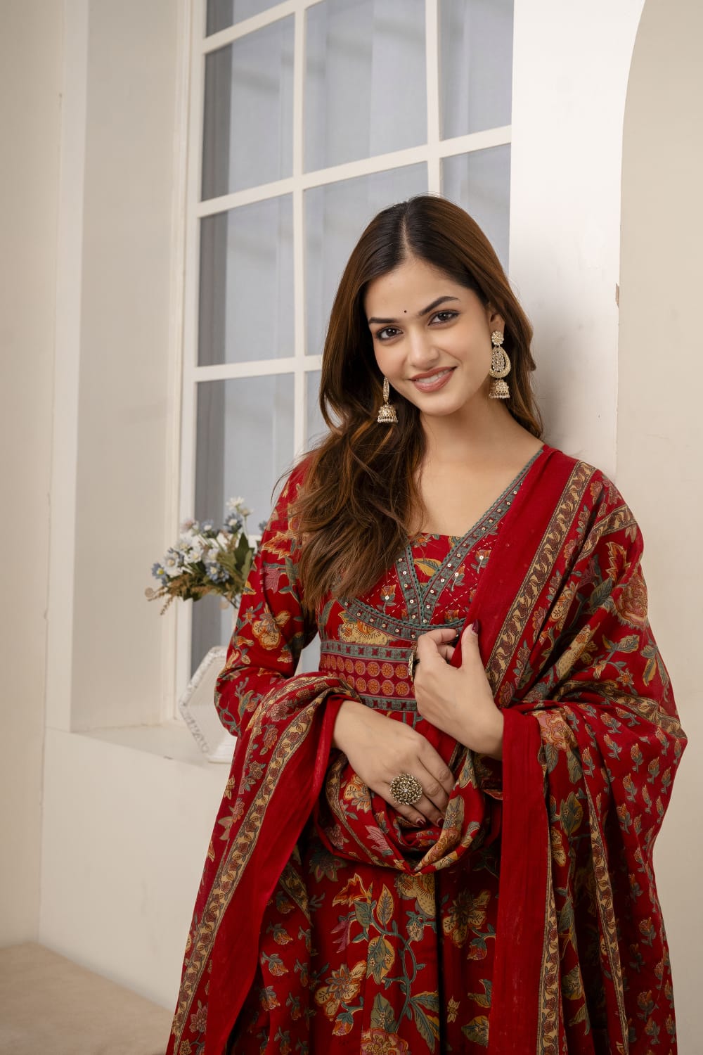 REDISH FLORISH DRESS IN COTTON - SET OF 3 - RED