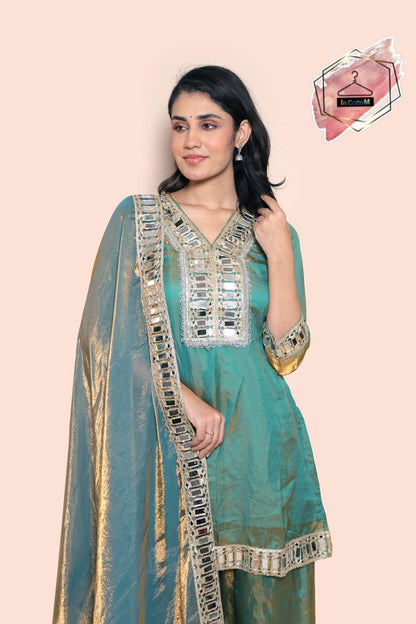 In.CottoM - FENDY SILK MIRROR WORK SHARARA SET