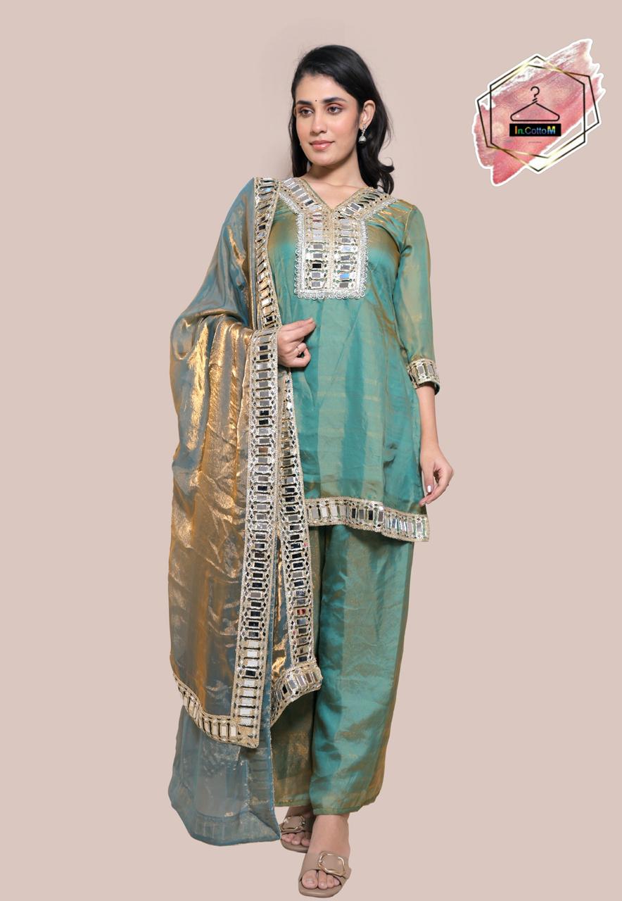 In.CottoM - FENDY SILK MIRROR WORK SHARARA SET