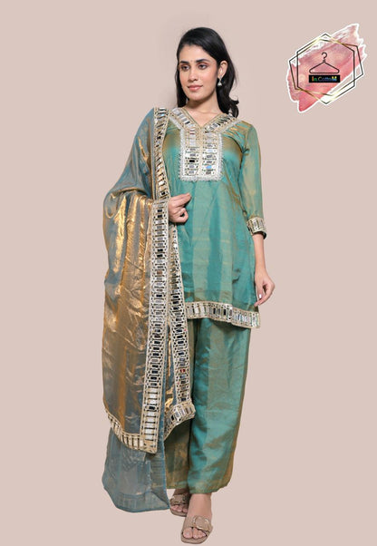 In.CottoM - FENDY SILK MIRROR WORK SHARARA SET