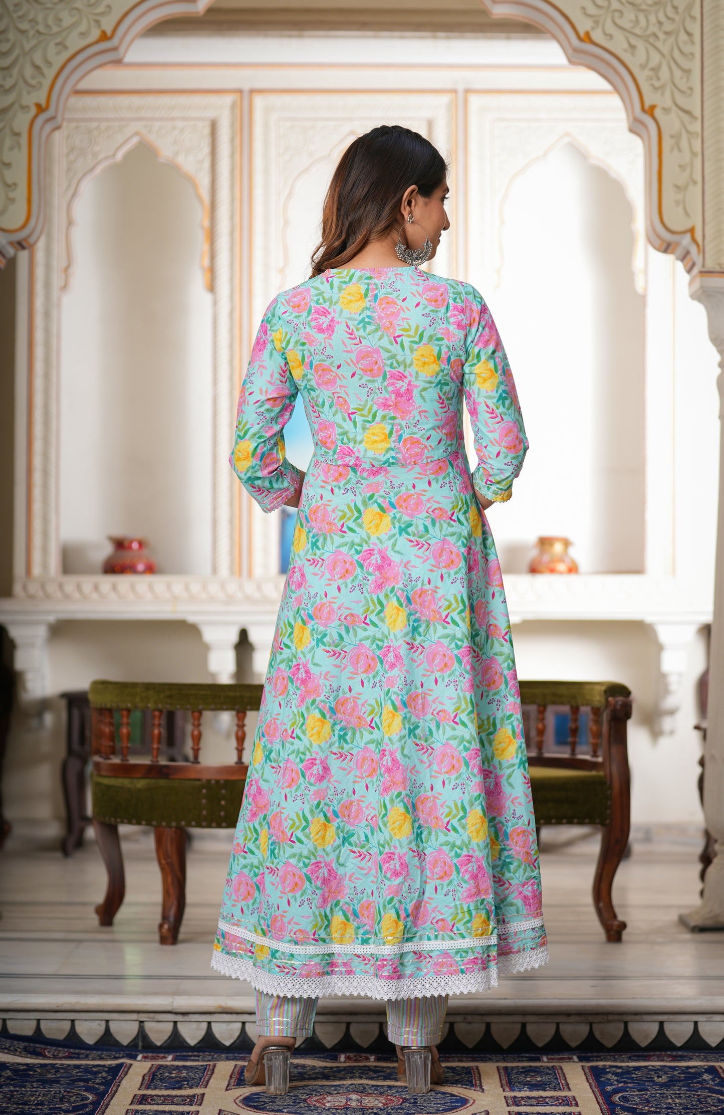 MISHTI SKY BLUE & PINK ANGRAKHA ANARKALI KURTA- SET OF 3