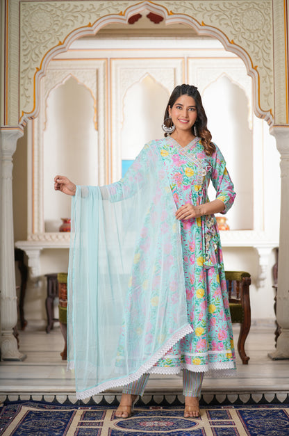 MISHTI SKY BLUE & PINK ANGRAKHA ANARKALI KURTA- SET OF 3