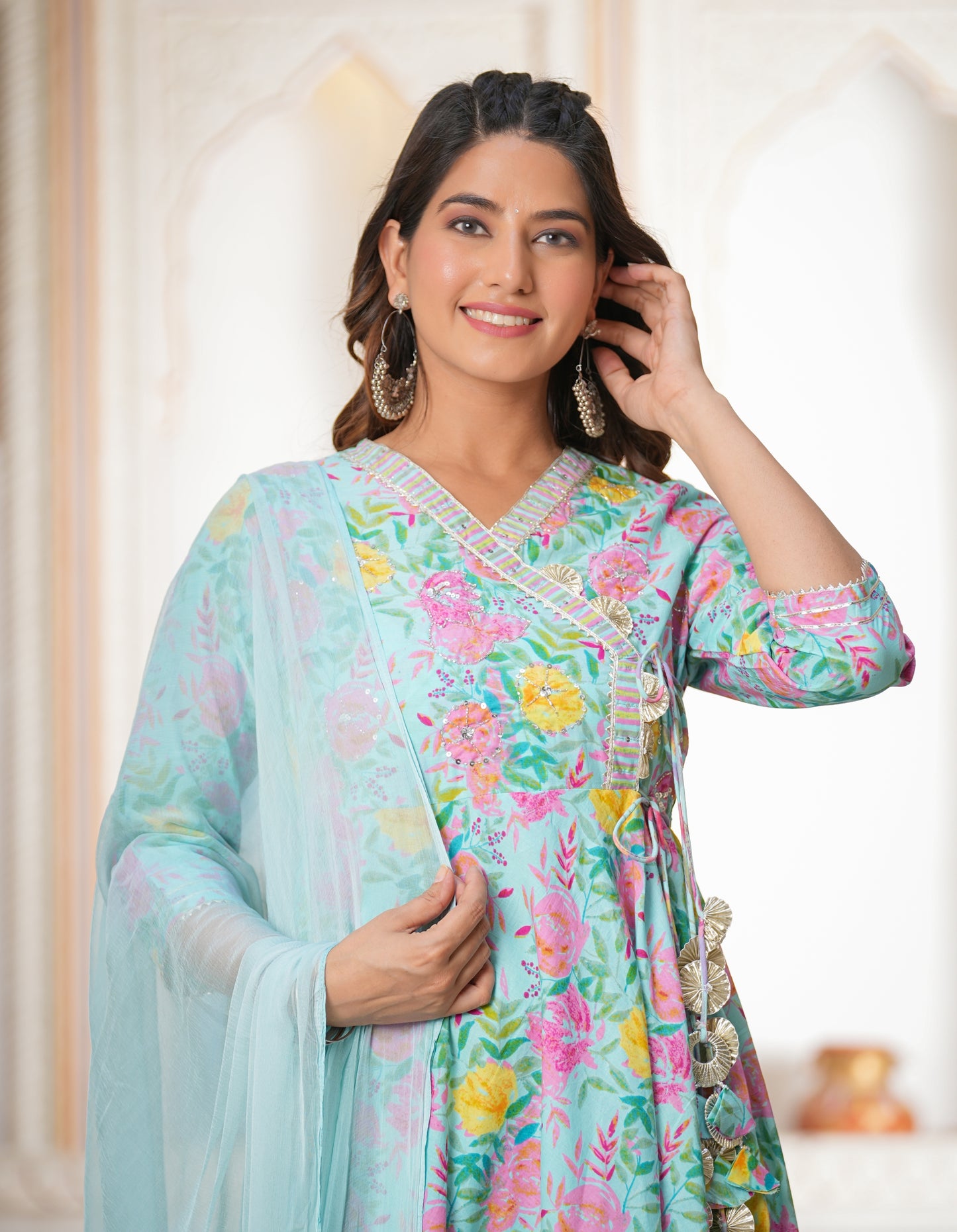 MISHTI SKY BLUE & PINK ANGRAKHA ANARKALI KURTA- SET OF 3