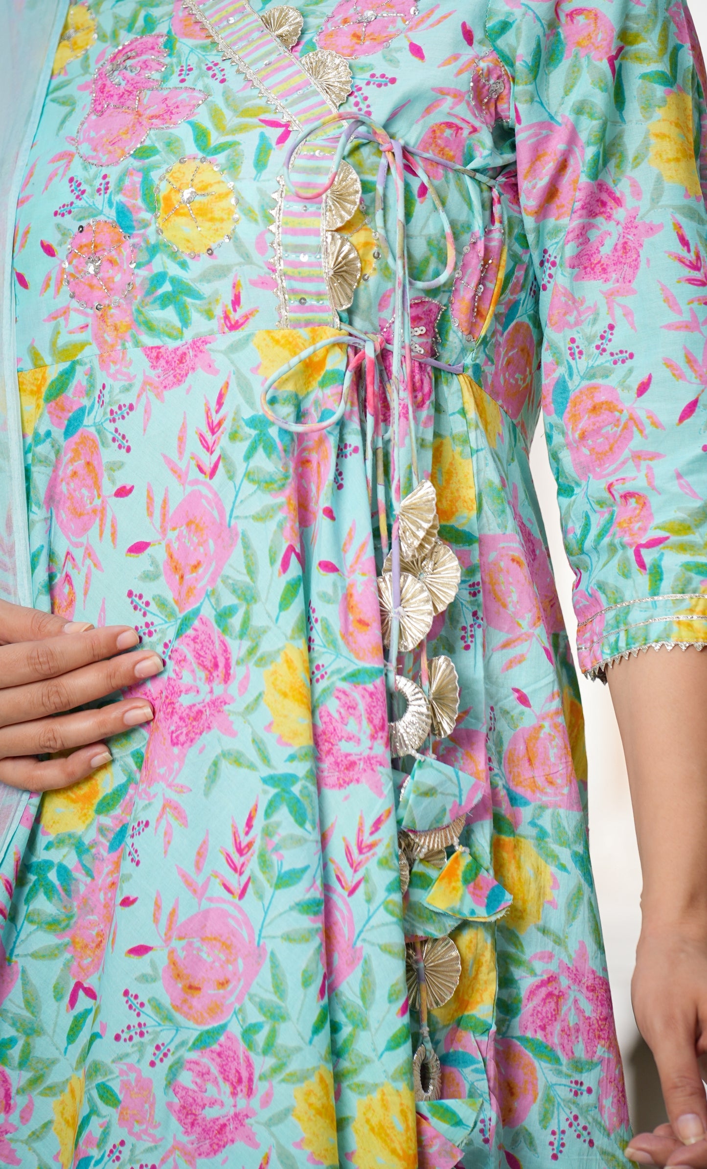 MISHTI SKY BLUE & PINK ANGRAKHA ANARKALI KURTA- SET OF 3